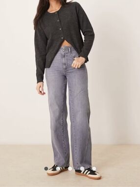 We The Free Aster High Rise Straight Jeans Size 27 Gray Wash Wide Leg